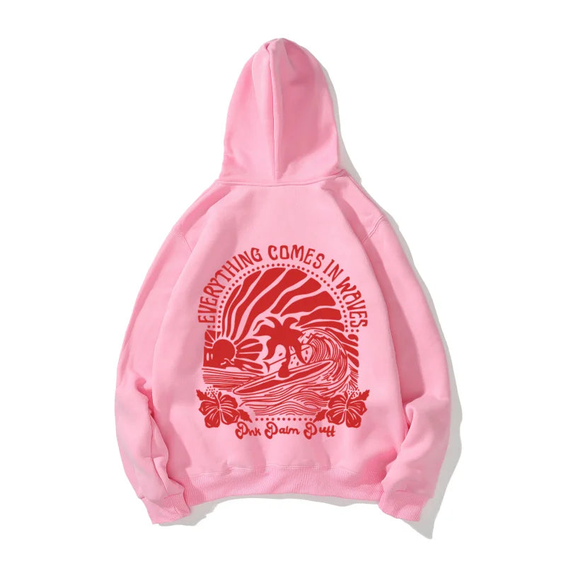 Pink Puff Flower Print Hoodie