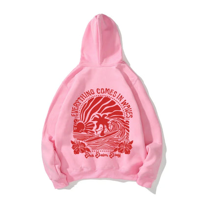 Pink Puff Flower Print Hoodie