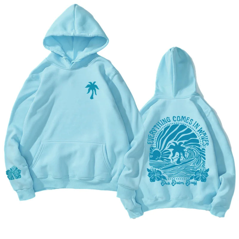 Pink Puff Flower Print Hoodie