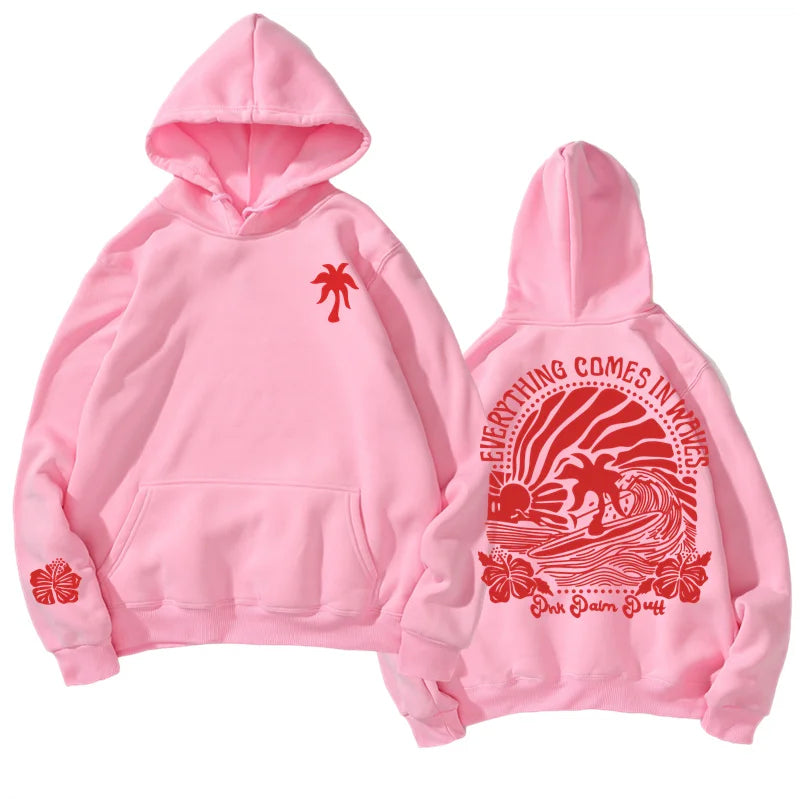 Pink Puff Flower Print Hoodie